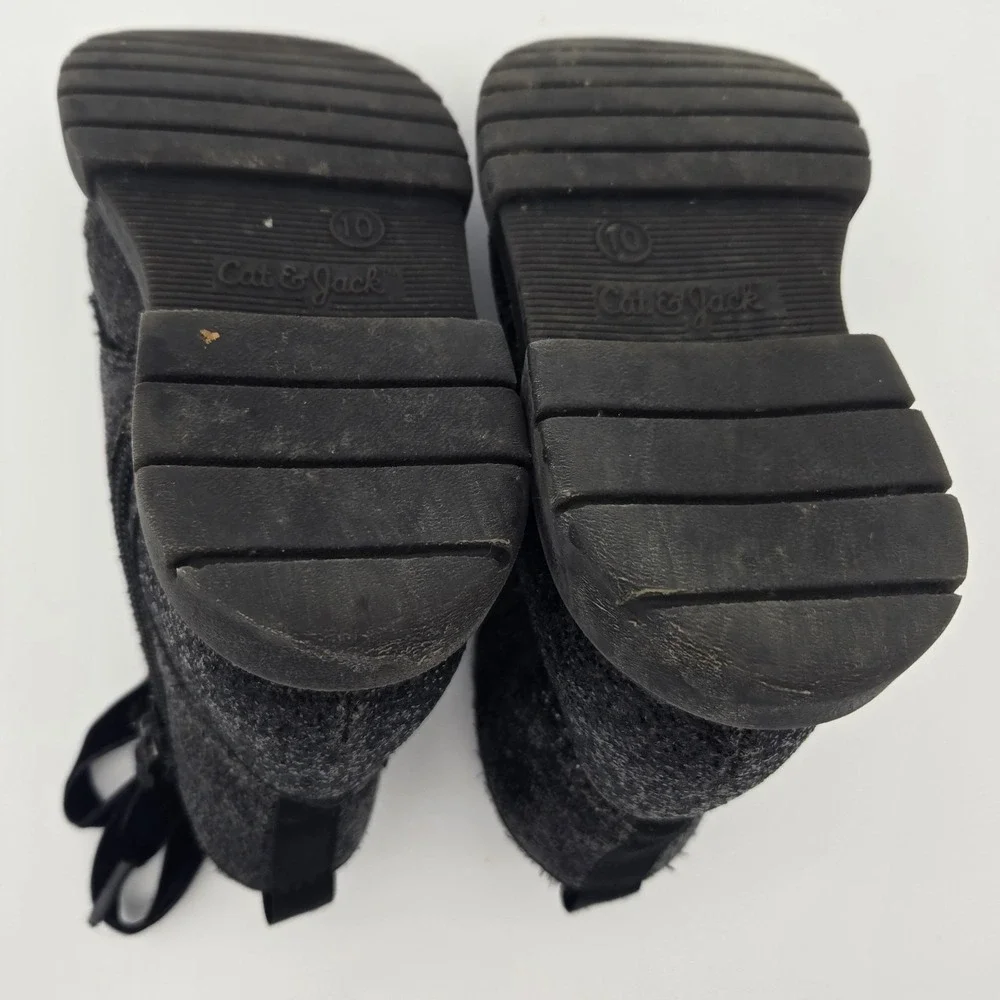 Cat &‎ Jack Girls Black Glitter Combat Boots Side Zip Velvet Laces Size 10